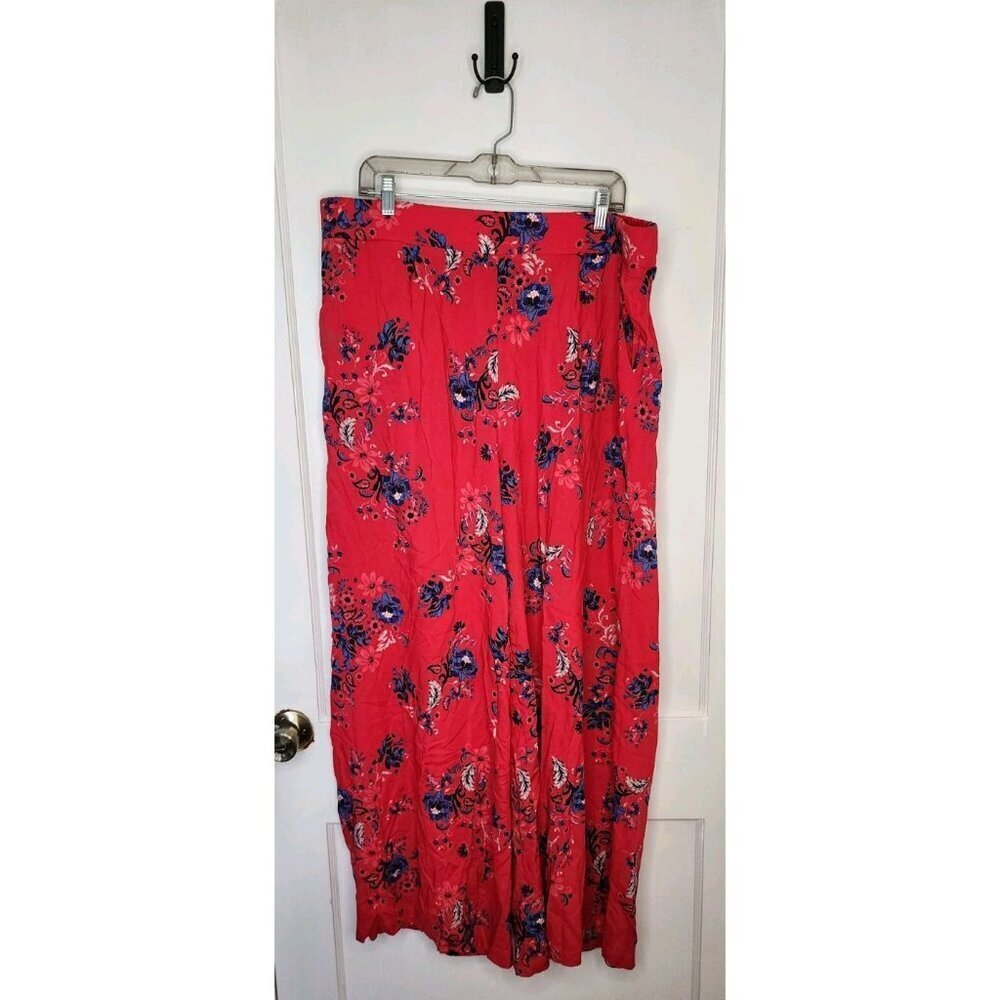 Torrid Red Blue Floral Print Pull-On Wide Leg Challis High-Rise Pants Size 2R